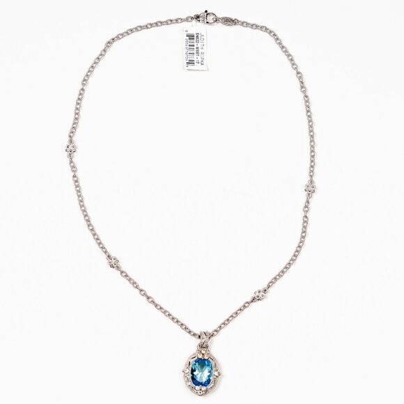 Judith Ripka Jewelry - Judith Ripka Sterling Silver/18K Gold with Blue Topaz/Sapphire Pendant and Chain